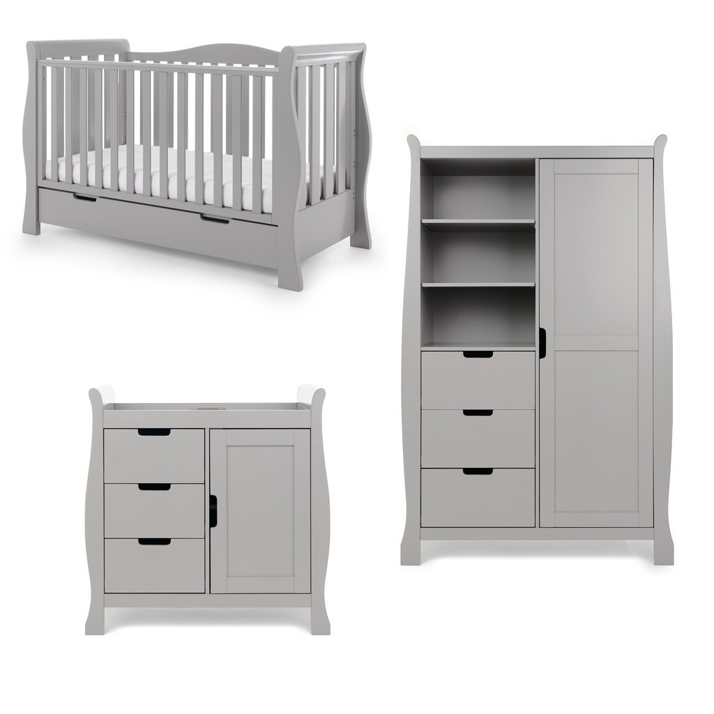 Obaby Obaby Stamford Luxe Sleigh 3 Piece Room Set - Warm Grey