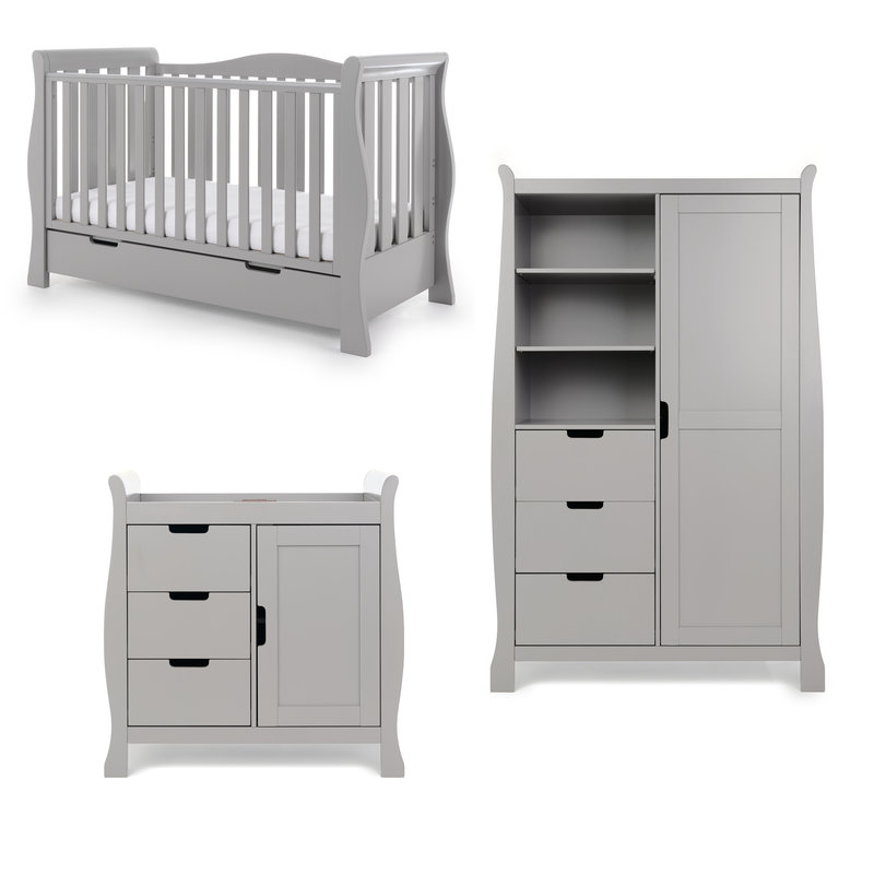 Obaby Obaby Stamford Luxe Sleigh 3 Piece Room Set - Warm Grey