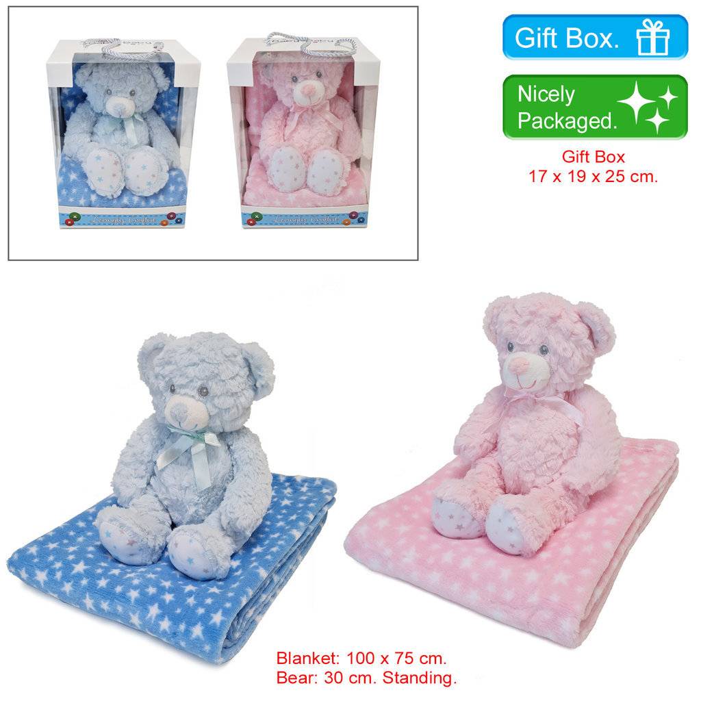 BABY BABY Plush Bear and Blanket in Gift Box Blue