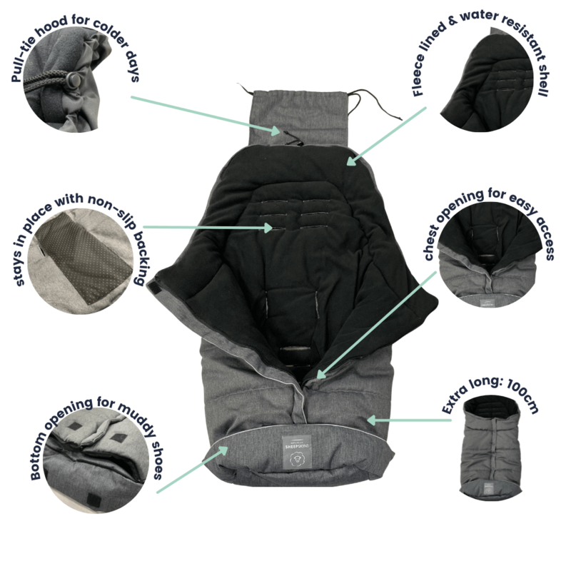 Naturally Sheepskins Naturally Sheepskin Fleece Footmuff Linear Charcoal