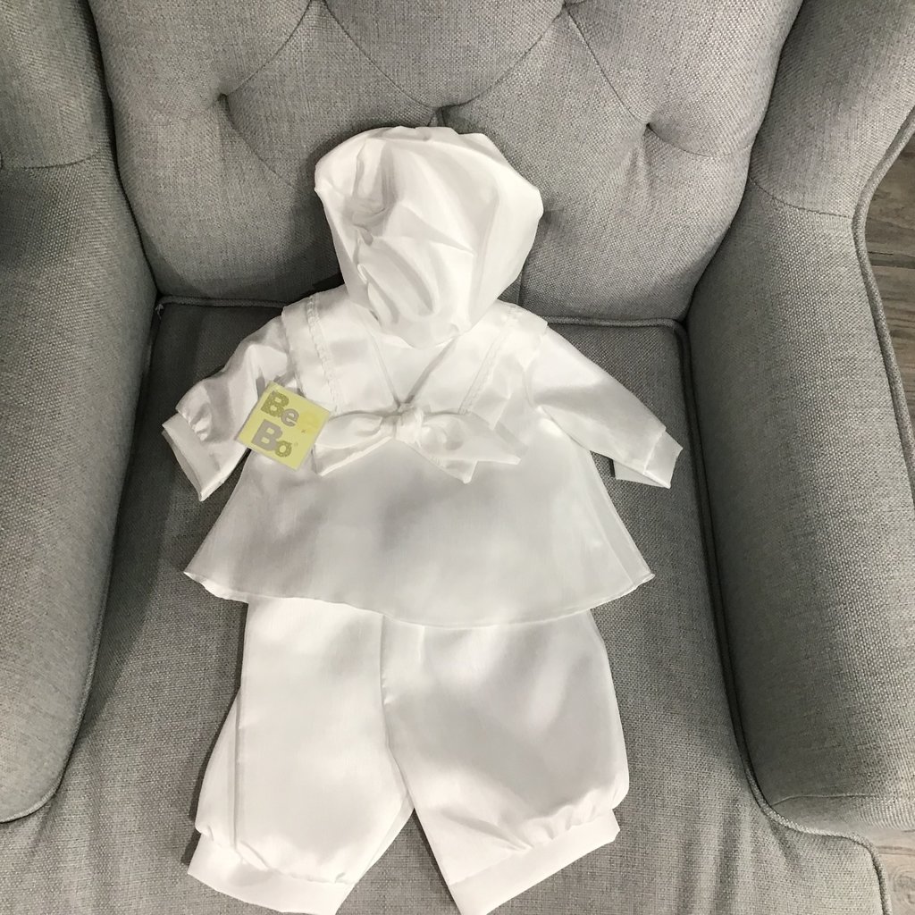 Be Bo Christening Suit  2pc Sailor Satin 0-6m