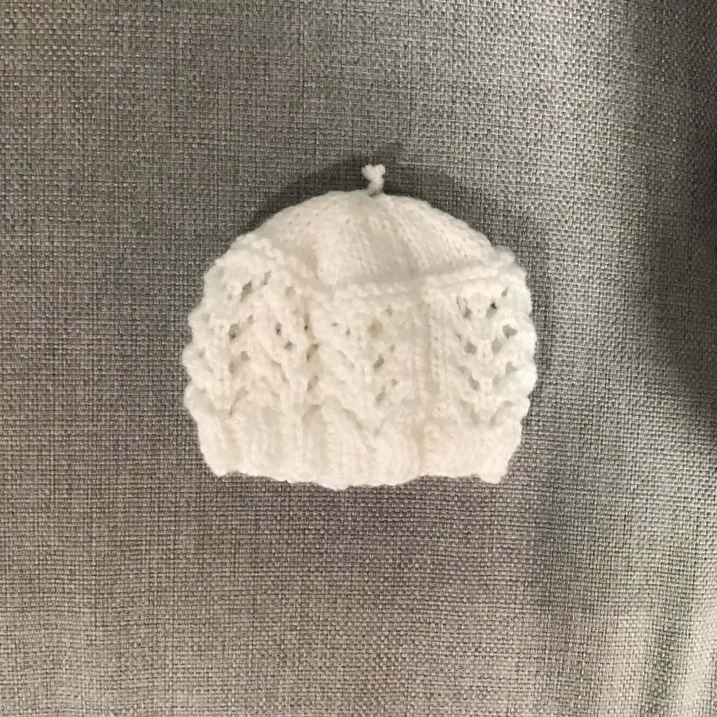 Knitted Christening Hat-White -Newborn