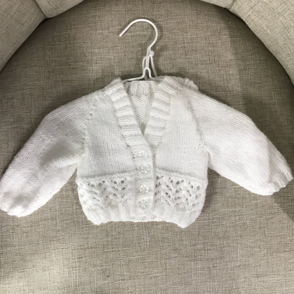 Leona Duffy Knitted Christening Cardigan-White-Newborn