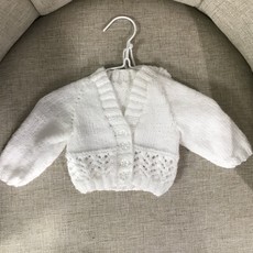 Leona Duffy Knitted Christening Cardigan-White-Newborn