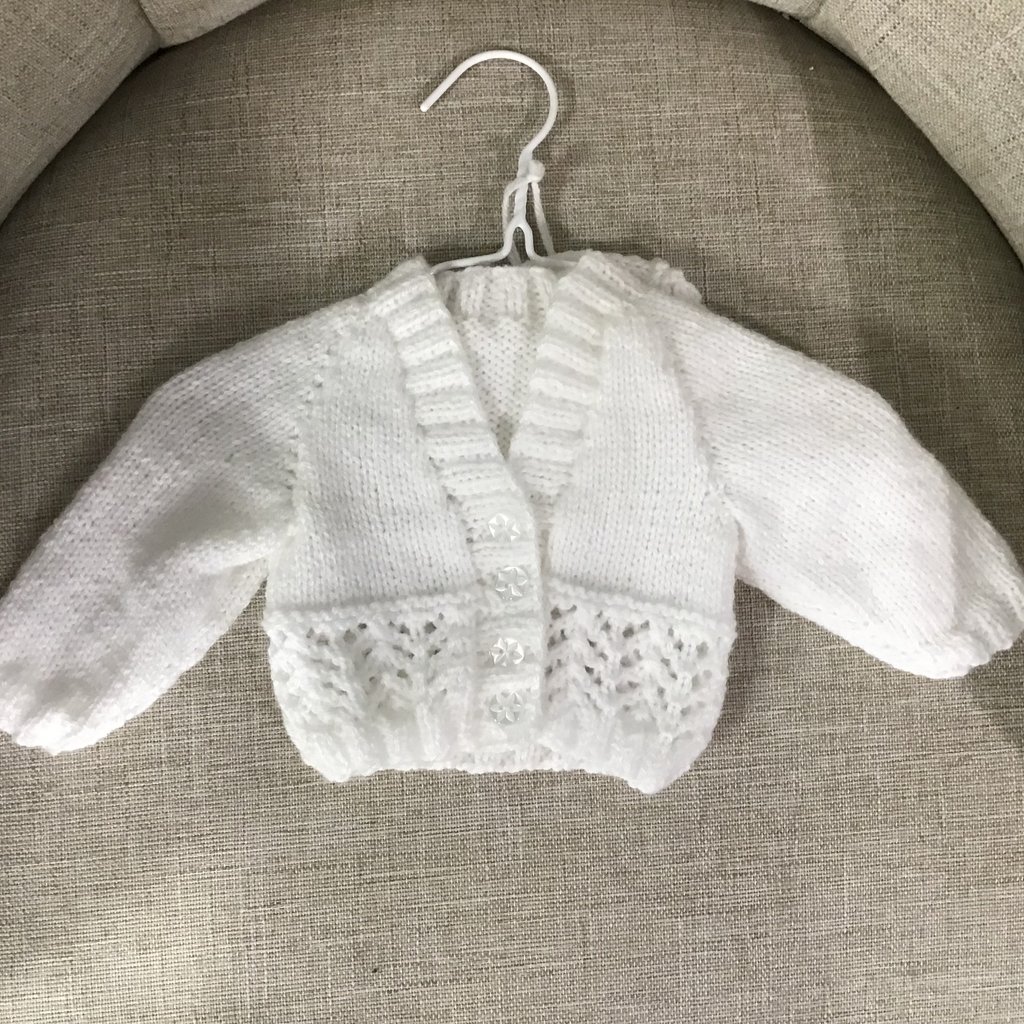 Knitted Christening Cardigan-White-Newborn