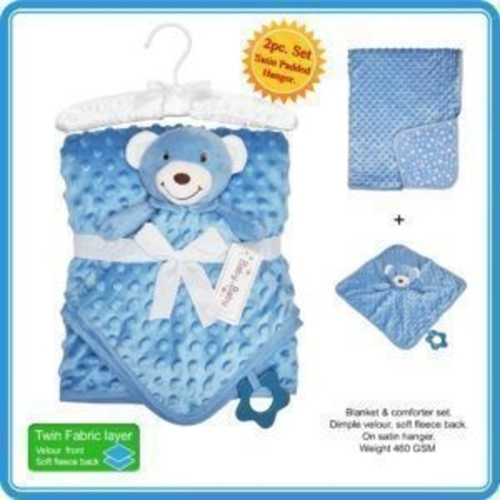 Baby Bow Twin Layer Velour/Fleece Blanket & Comforter Blue