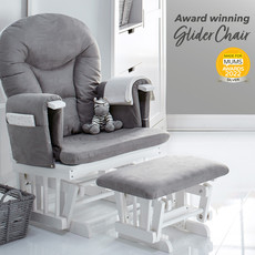 Obaby Obaby - Reclining Glider Chair and Stool – White with Grey Cushion