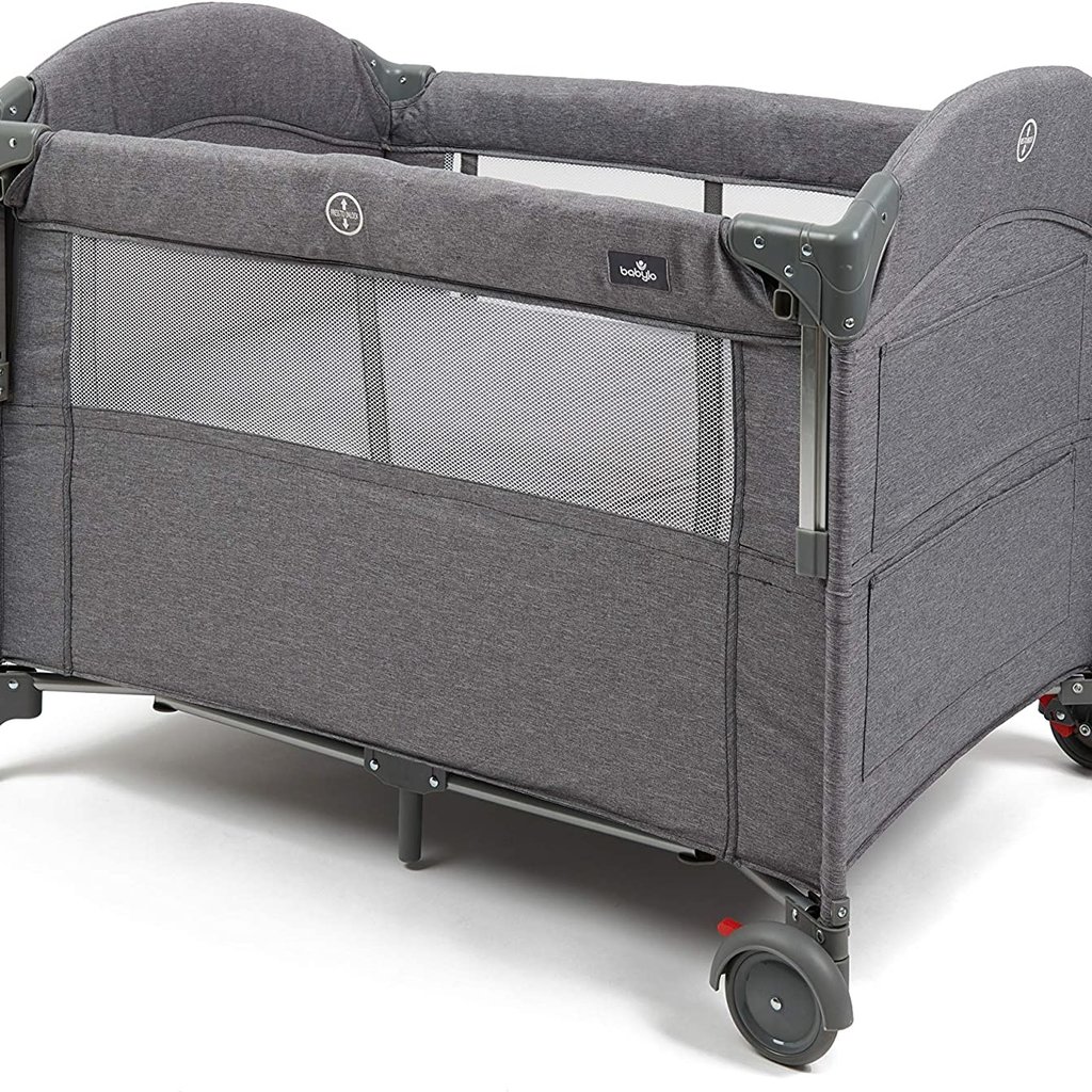 Babylo Babylo Drop Side Travel Cot - Grey Melange