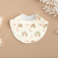 Rain+Conker Rain+Conker Pastel Rainbows + Moons Frill Edge Bib