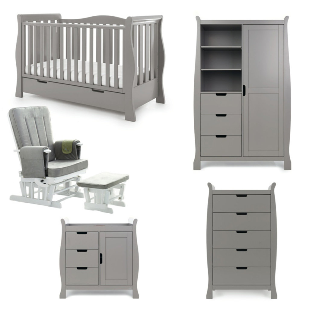 Obaby Stamford Luxe Sleigh 5 Piece Room Set – Taupe Grey