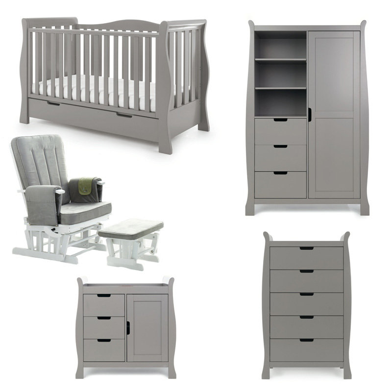Obaby Stamford Luxe Sleigh 5 Piece Room Set – Taupe Grey
