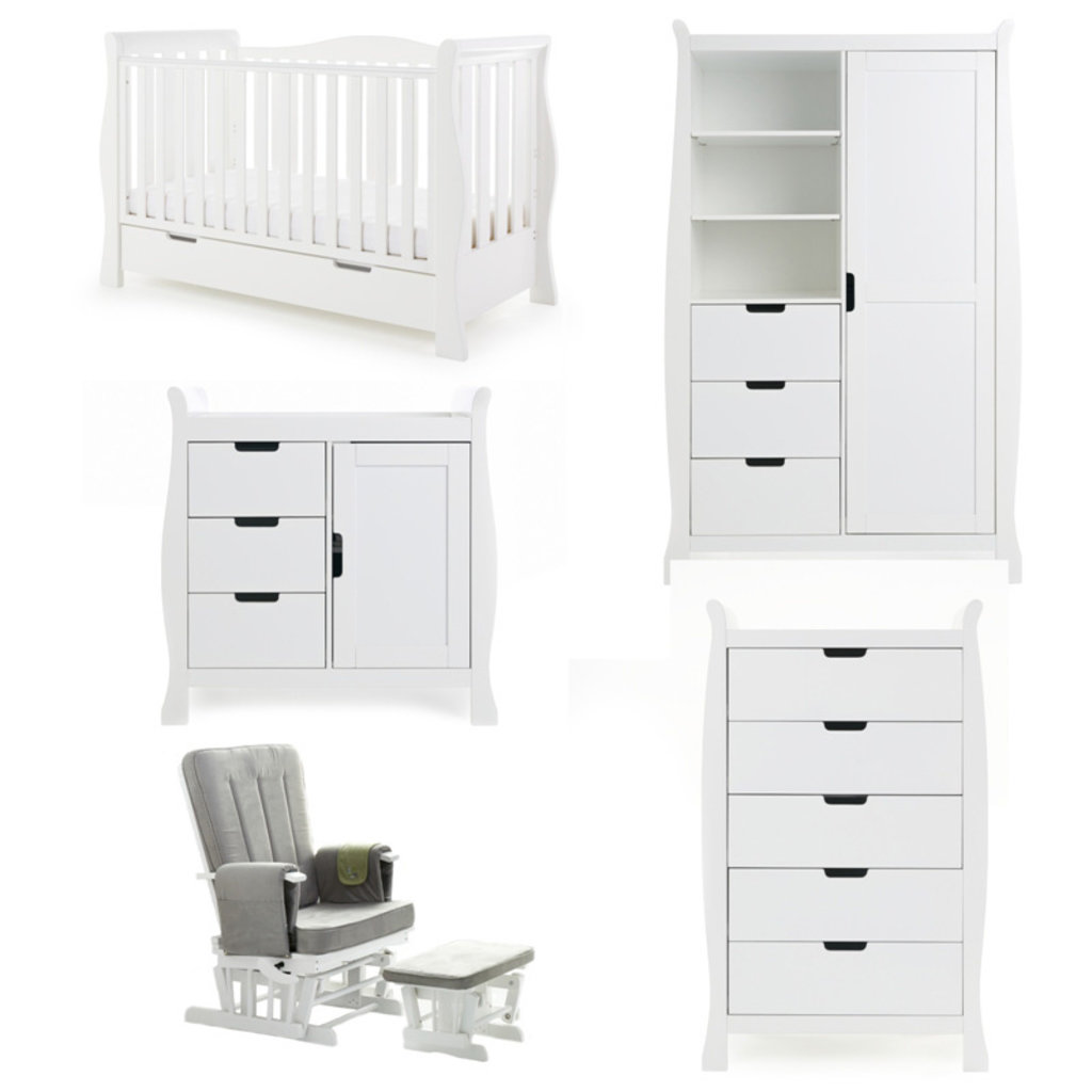 Obaby Stamford Luxe Sleigh 5 Piece Room Set – White