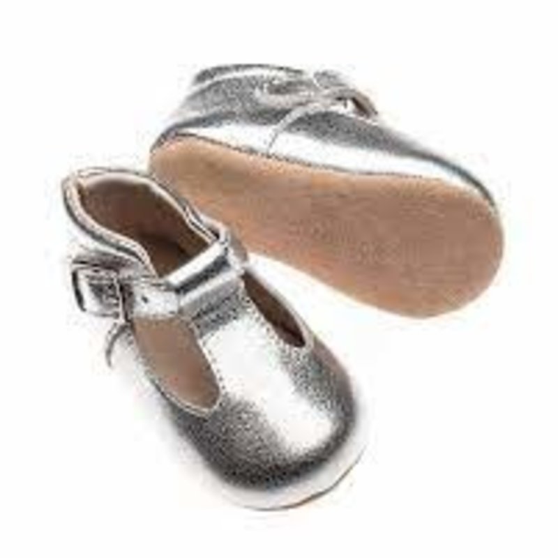 Rain+Conker Rain+Conker Silver Leather T-bar - Hard Sole - 18- 24 months (13.5cm)
