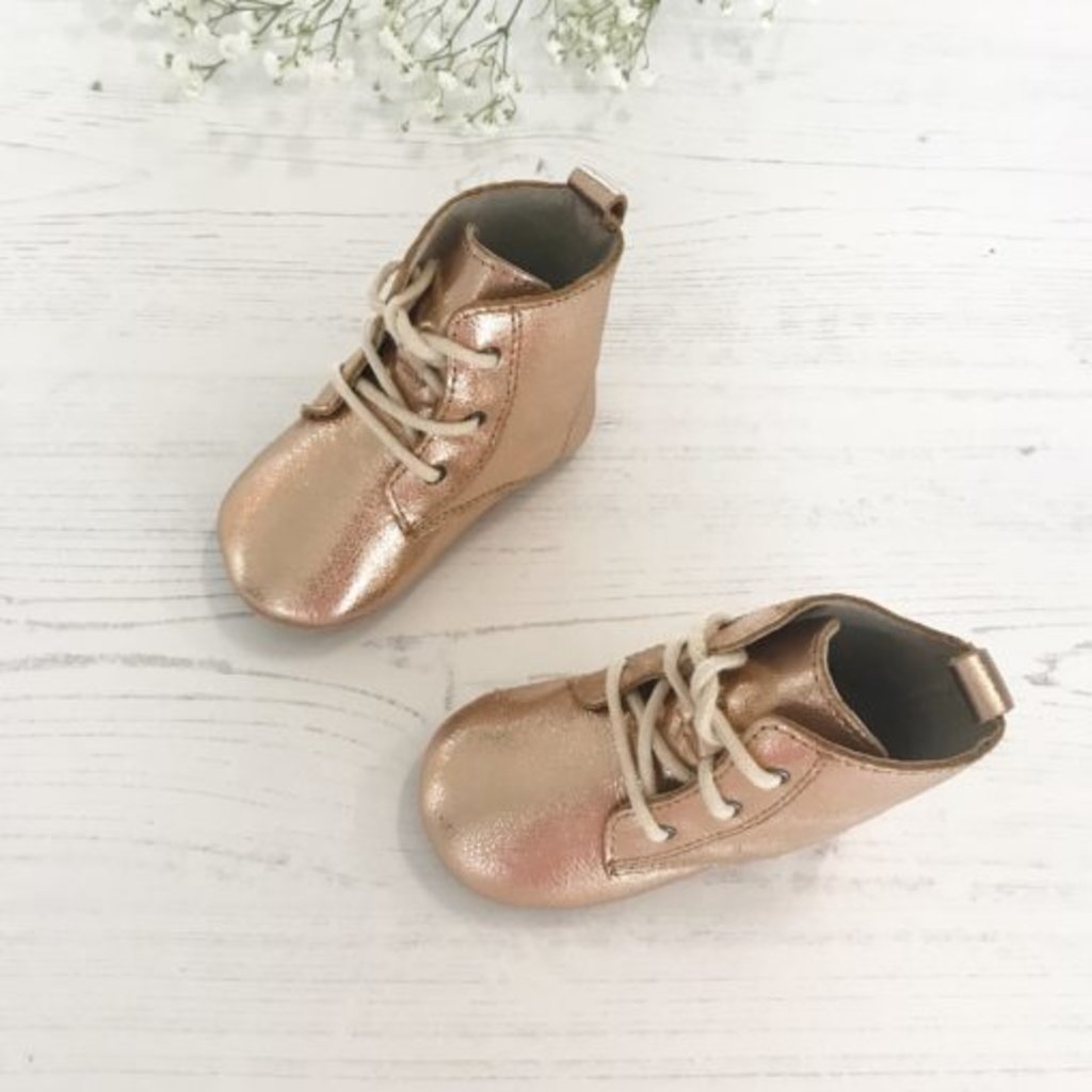 Rain+Conker Rain+Conker Rose Gold Boot Moccasins-Premium Leather- 3-6 months (11cm)