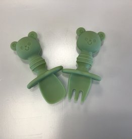 Baby Silicone Self Feeding Fork And Spoon - Green