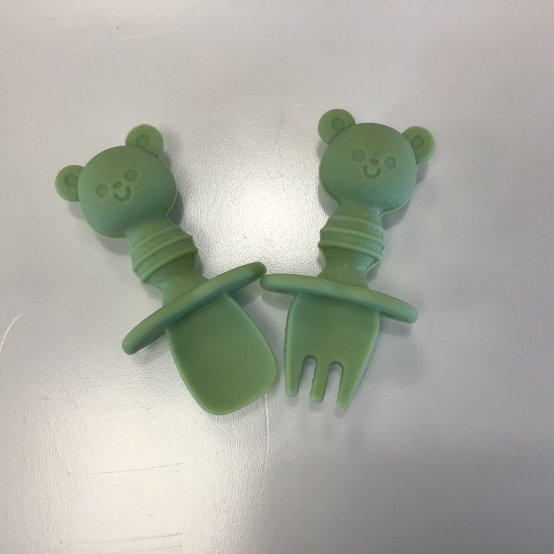 Baby Silicone Self Feeding Fork And Spoon - Green