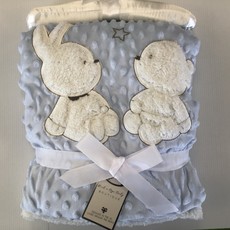 Rock a Bye Baby Fleece Dimples Blanket Rabbit And  Teddy Bear Blue