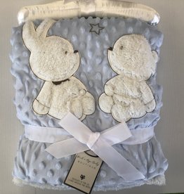 Rock a Bye Baby Fleece Dimples Blanket Rabbit And  Teddy Bear Blue