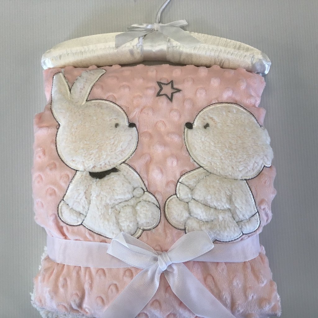 Rock a Bye Baby Fleece Dimples Blanket Rabbit And Teddy Bear Pink