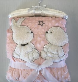 Rock a Bye Baby Fleece Dimples Blanket Rabbit And Teddy Bear Pink