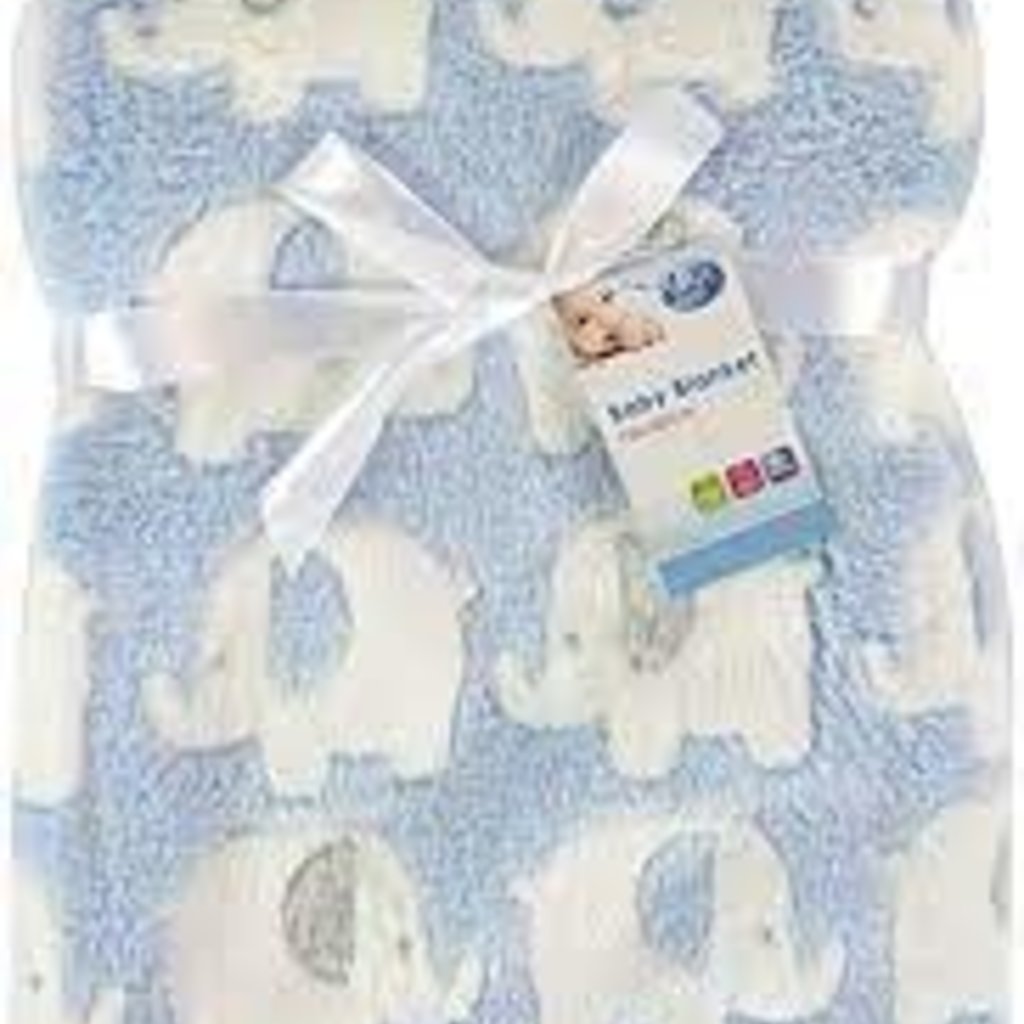 First Steps Baby Blanket 75cm x 100cm Blue Elephants