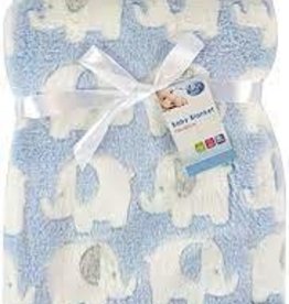 First Steps Baby Blanket 75cm x 100cm Blue Elephants