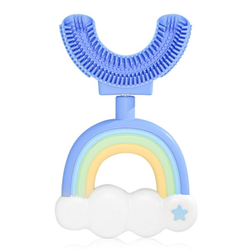 U-Shaped Kids Toothbrush Blue With Rainbows