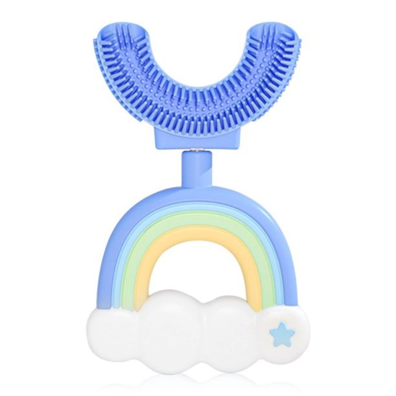 U-Shaped Kids Toothbrush Blue With Rainbows