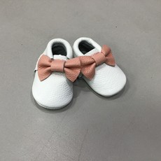Rain+Conker Rain+Conker White Pink Bow Moccasins - Premium Leather - 0 - 3 months (10cm)