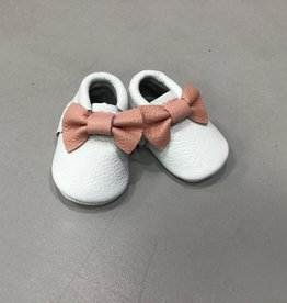 Rain+Conker Rain+Conker White Pink Bow Moccasins - Premium Leather - 0 - 3 months (10cm)