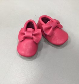 Rain+Conker Rain+Conker Pink Moccasins with Bow - Premium Leather - 0-3 months (10cm)