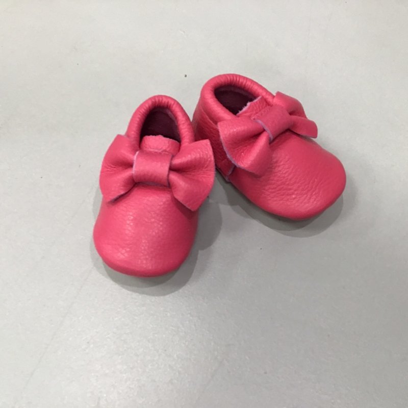 Rain+Conker Rain+Conker Pink Moccasins with Bow - Premium Leather - 0-3 months (10cm)