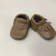 Rain+Conker Rain+Conker Brown Fringe Moccasins with Bow - Premium Leather - 0-3 months (10cm)