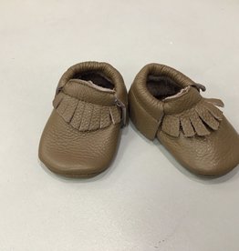 Rain+Conker Rain+Conker Brown Fringe Moccasins with Bow - Premium Leather - 0-3 months (10cm)
