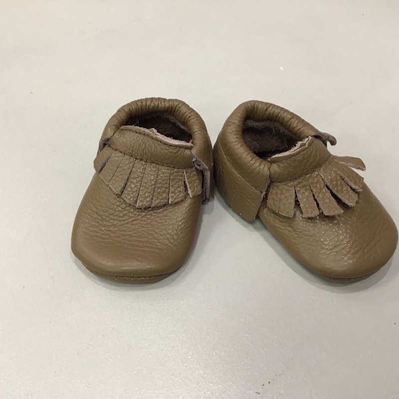 Rain+Conker Rain+Conker Brown Fringe Moccasins with Bow - Premium Leather - 0-3 months (10cm)