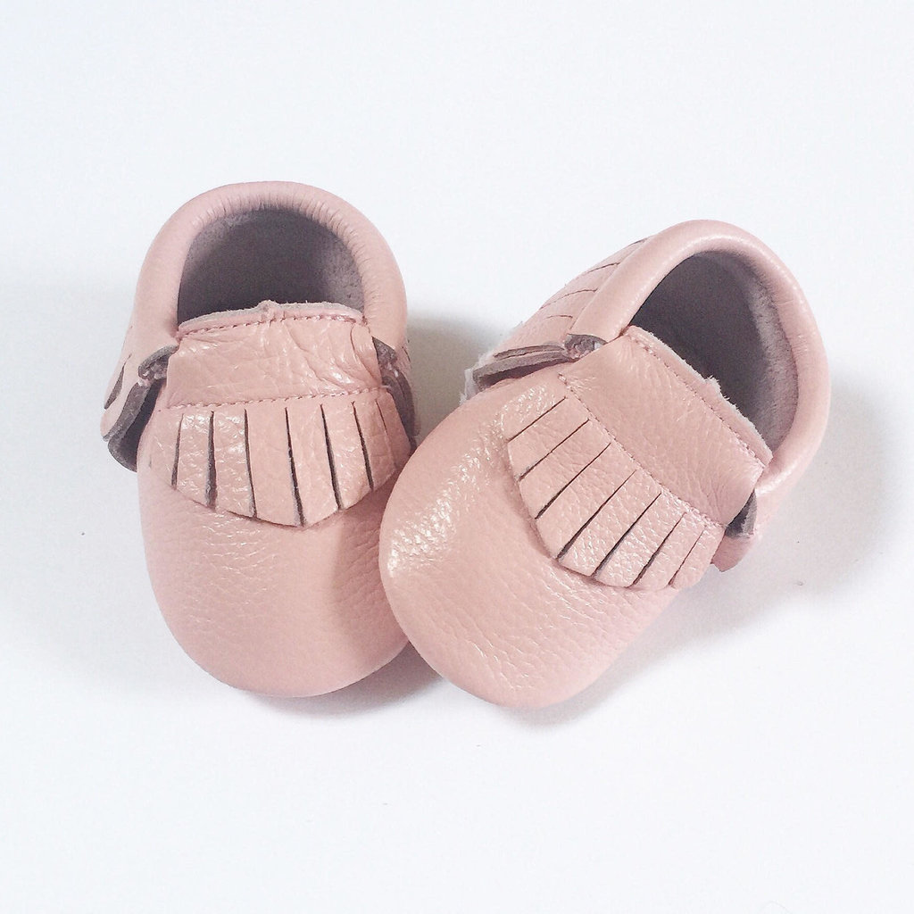 Rain+Conker Rain+Conker Pink Fringe with Bow Moccasins - Premium Leather- 0-3months(10cm)