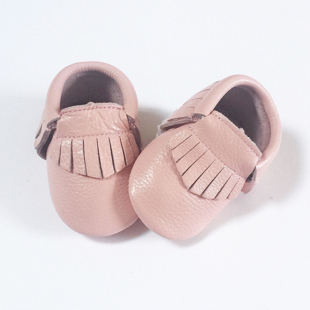 Rain+Conker Rain+Conker Pink Fringe with Bow Moccasins-Premium Leather- 18-24months(14cm)