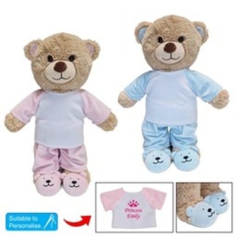 Baby Bow Slippers Teddy Bear with Pajama Set Pink