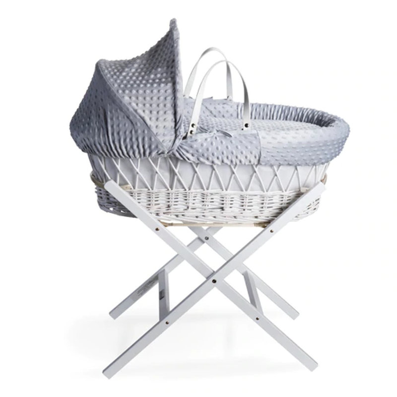 Cuddles White Wicker Grey Dimples Moses Basket