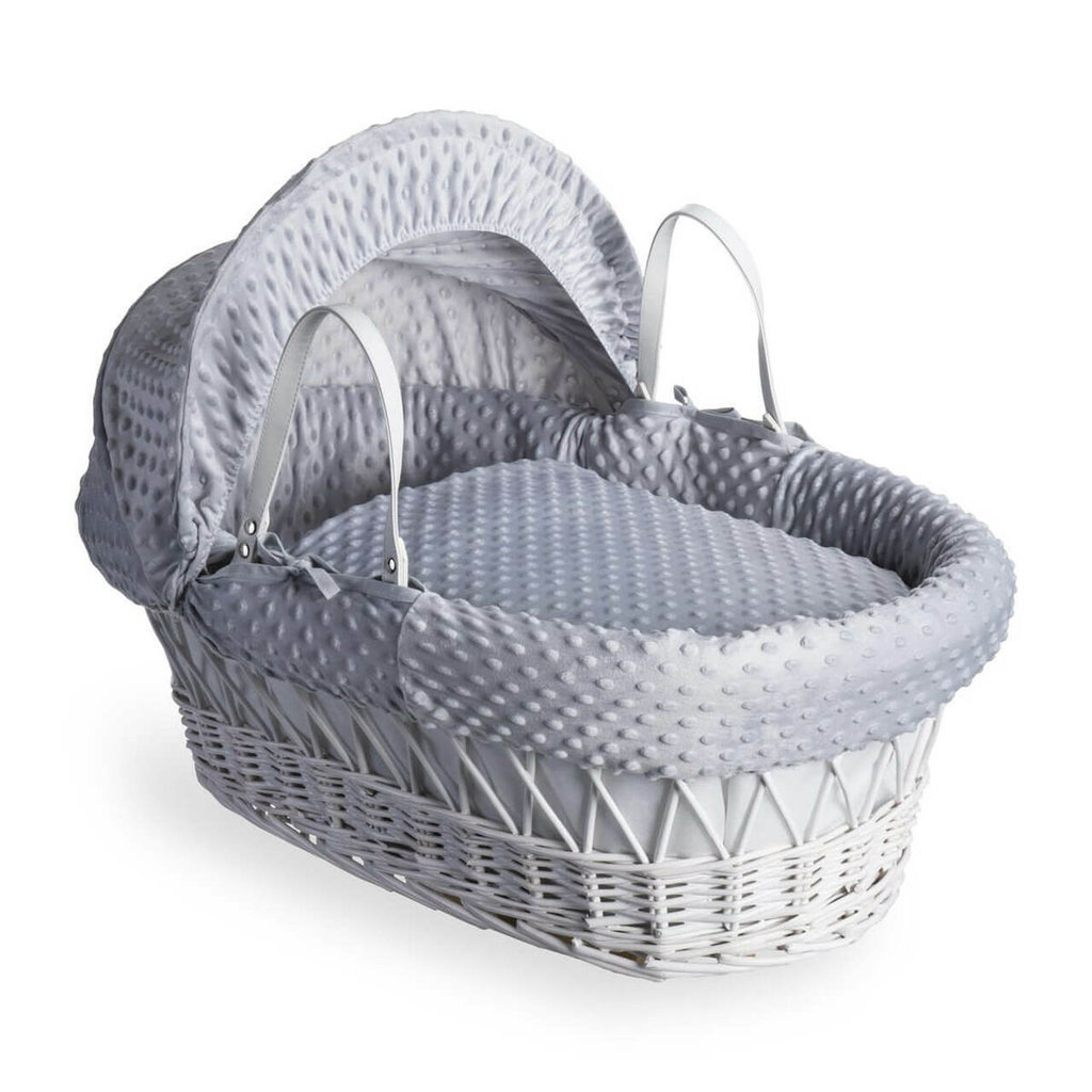 Cuddles White Wicker Grey Dimples Moses Basket