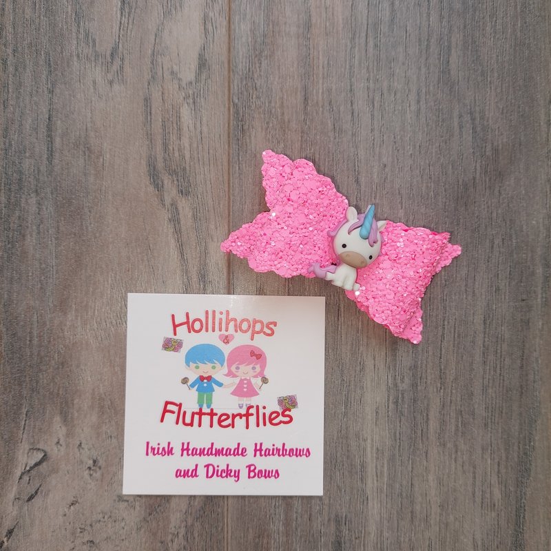 Hollihops&Flutterflies Sara Unicorn Pink Glitter Bow Clip