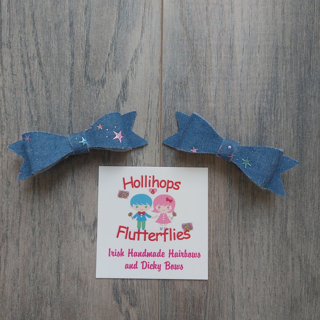 Hollihops&Flutterflies Denim with Star Bow Clips
