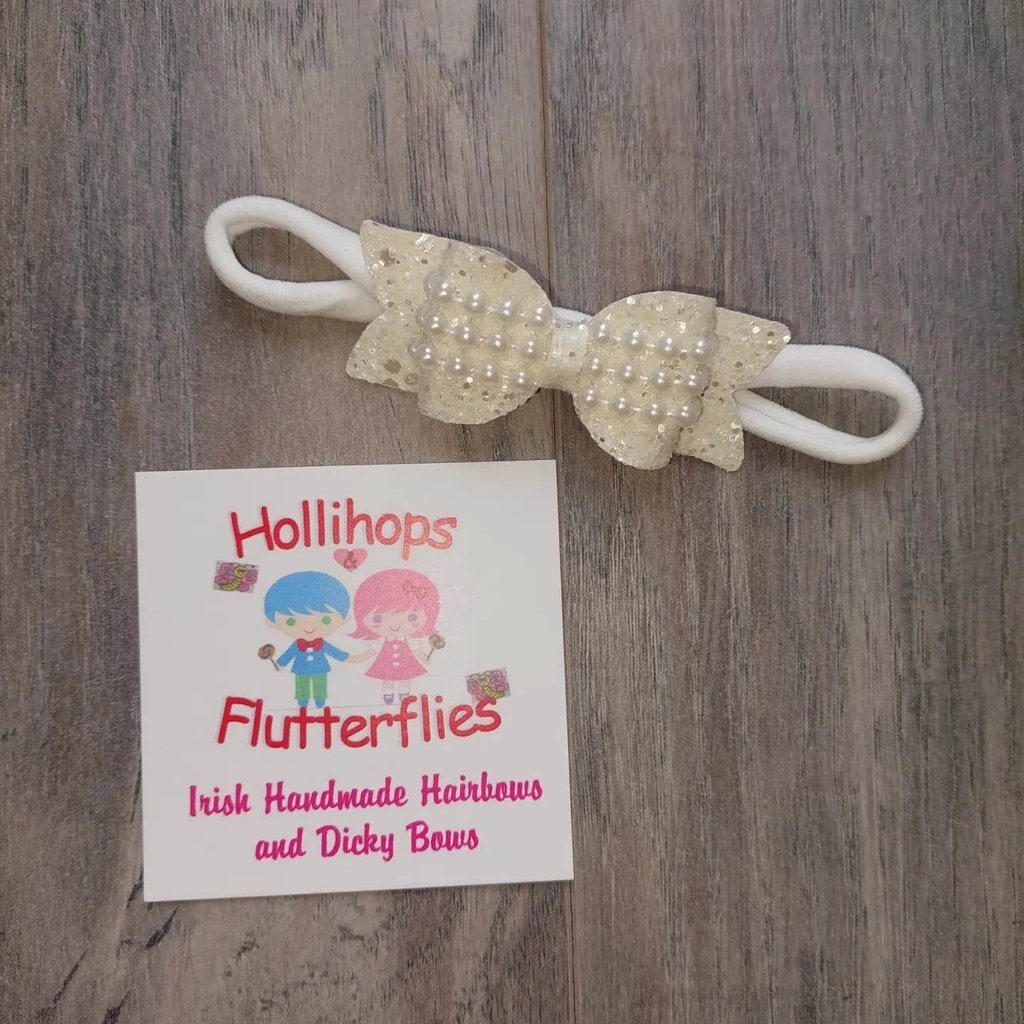 Hollihops&Flutterflies Abi Pearl Christening Dainty Headband
