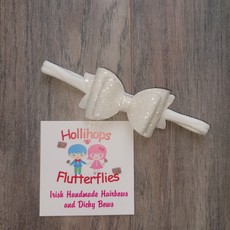 Hollihops&Flutterflies Double Abi White Glitter Christening Dainty Headband