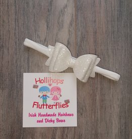 Hollihops&Flutterflies Double Abi White Glitter Christening Dainty Headband