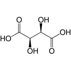 Molecola di acido tartarico (acido destrotartarico). Acido presente