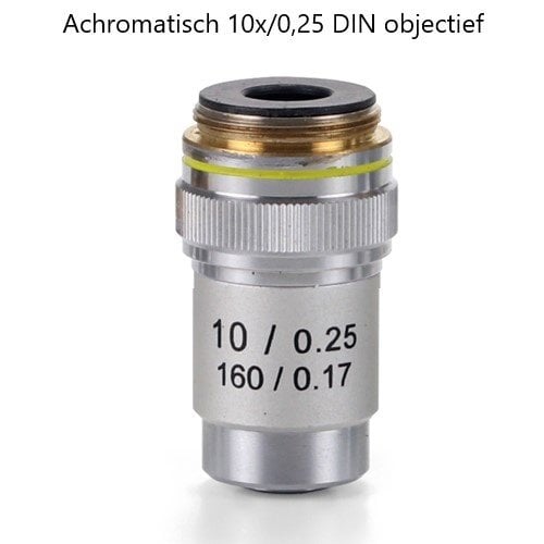 Achromatisches 10x / 0,25 DIN-Objektiv. Parafokal 45 mm
