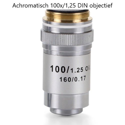 Achromatic 100x / 1.25 DIN objective. Parafocal 45 mm