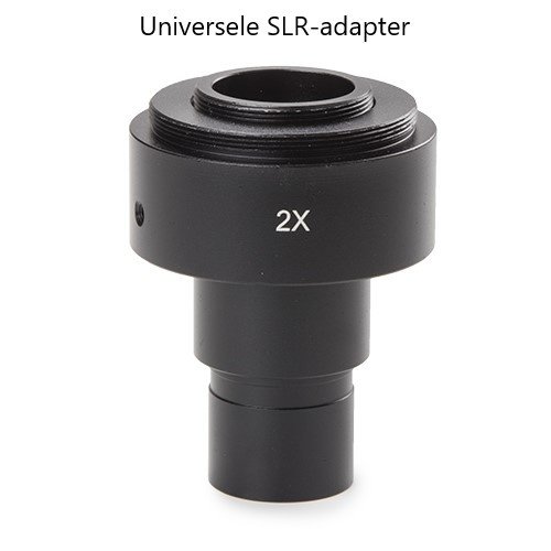 Adaptador SLR universal con lente 2x incorporada para tubo estándar de Ø 23,2 mm. Necesita adaptador T2