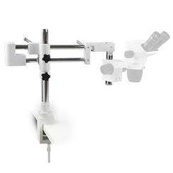 Double-arm swing-arm stand with table clamp, without stereo head holder and without lighting